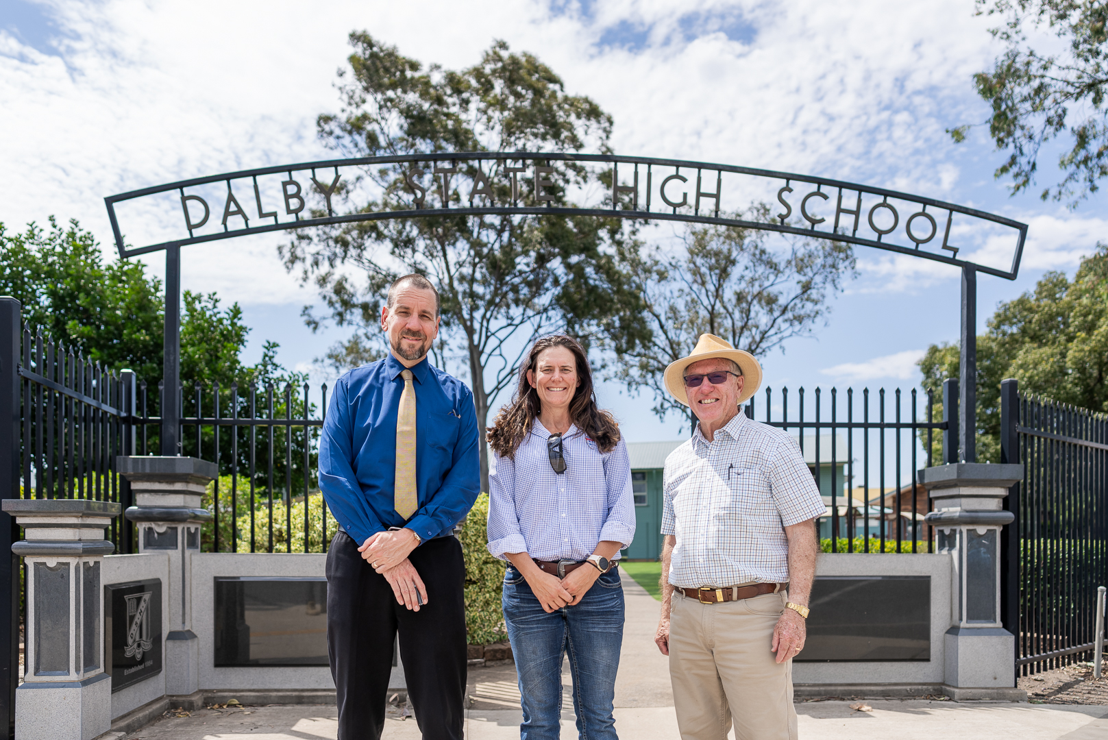 Dalby SHS Principal Dean Russell with the Matt Hughes Foundation’s Janene Hughes and Michael Kelly.